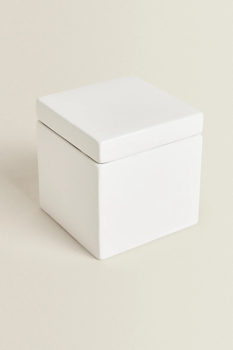 WHITE EARTHENWARE BATHROOM STORAGE JAR