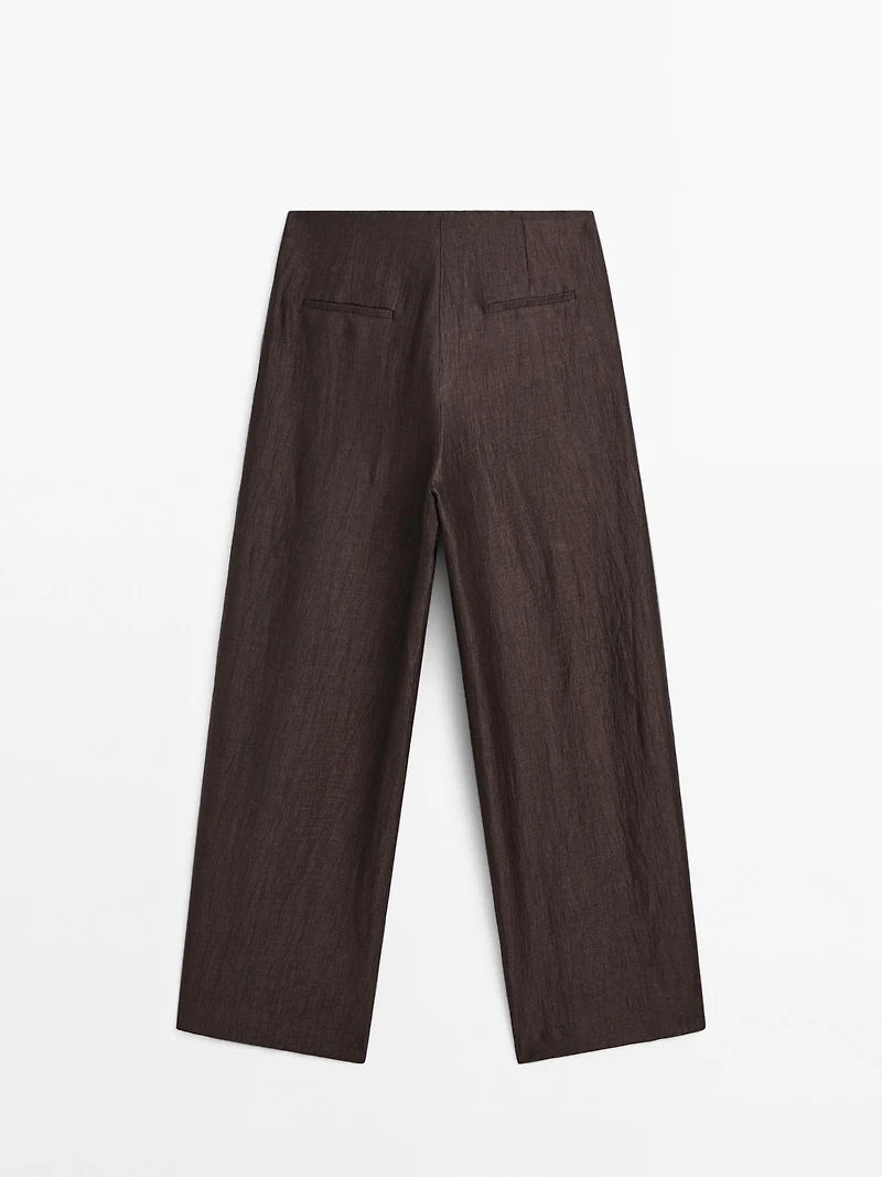 Pantalon à pinces fluide en lin mélangé