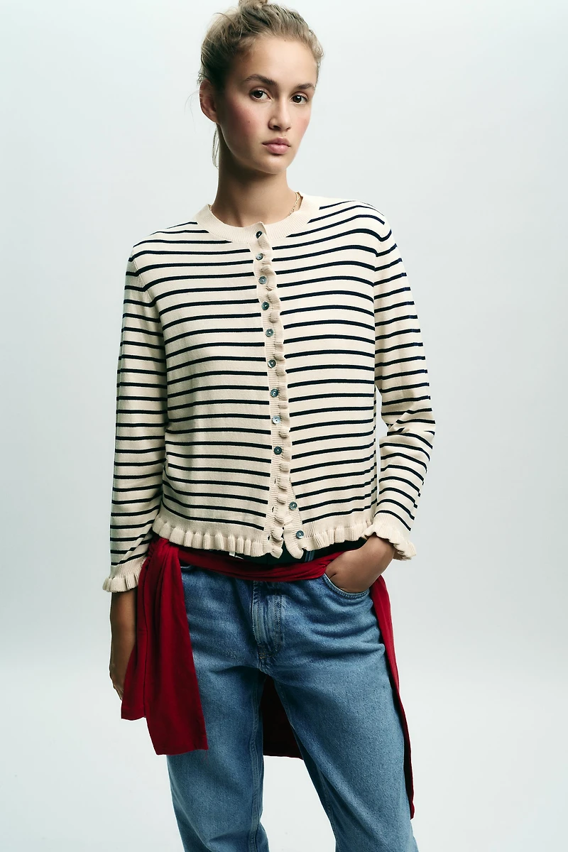 RUFFLED KNIT CARDIGAN