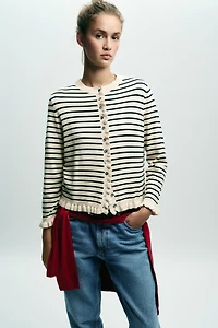 RUFFLED KNIT CARDIGAN