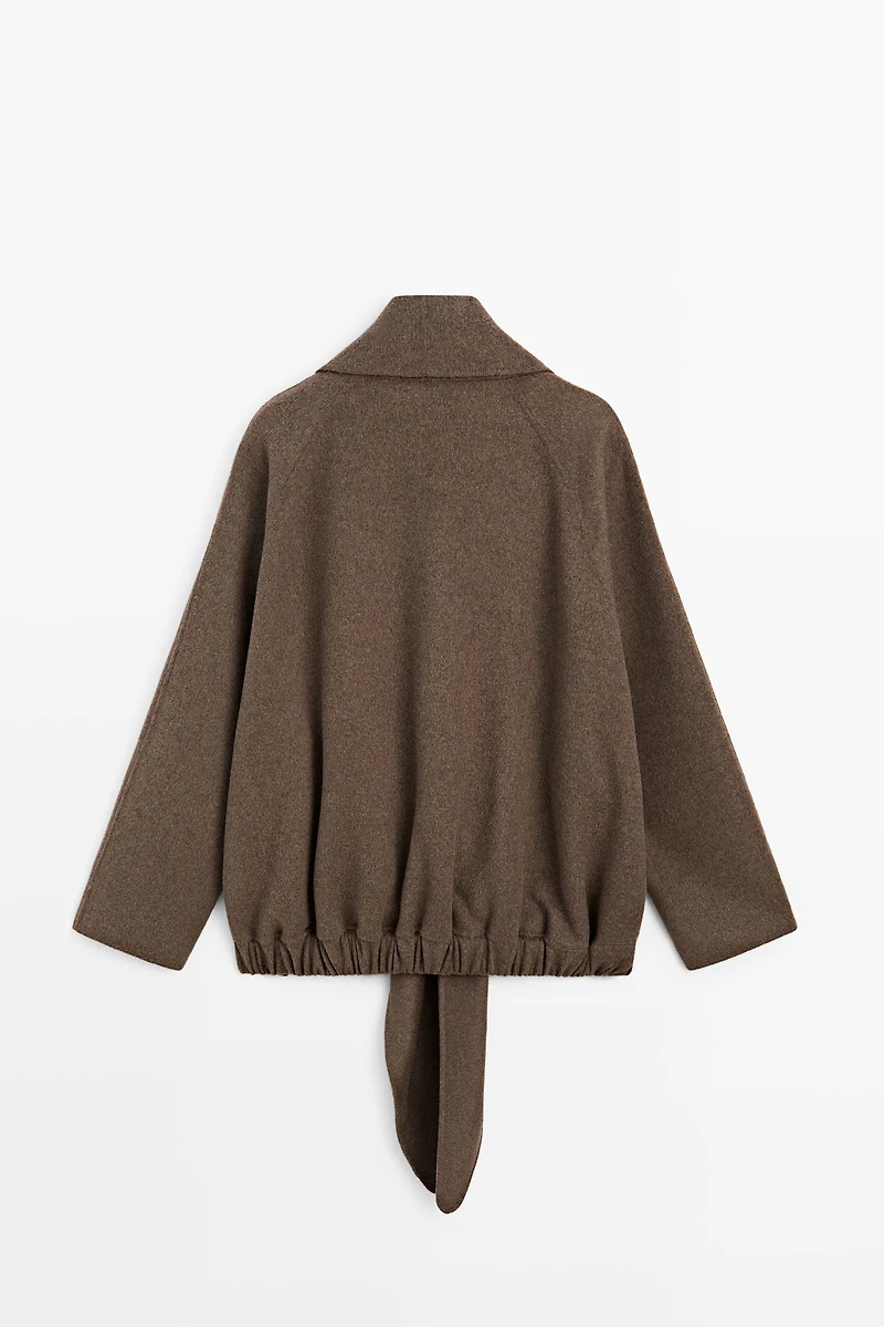 Veste courte cache-cœur en laine chinée
