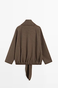 Veste courte cache-cœur en laine chinée