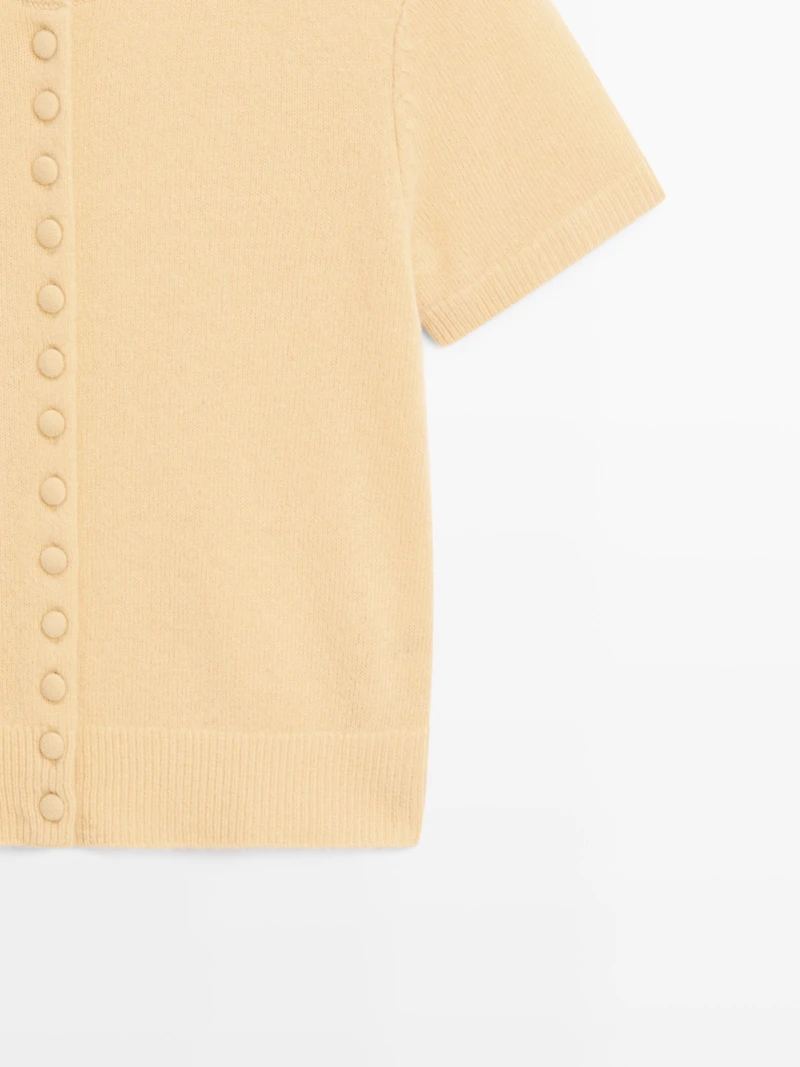 Short sleeve 100% wool knit cardigan