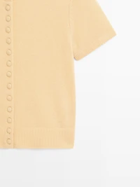 Short sleeve 100% wool knit cardigan