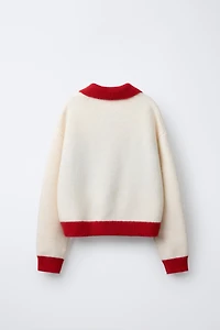 EMBROIDERED AND BOW CARDIGAN