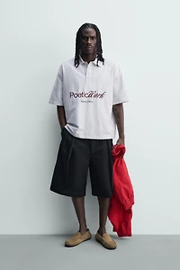 PRINTED TEXT BOXY FIT POLO SHIRT