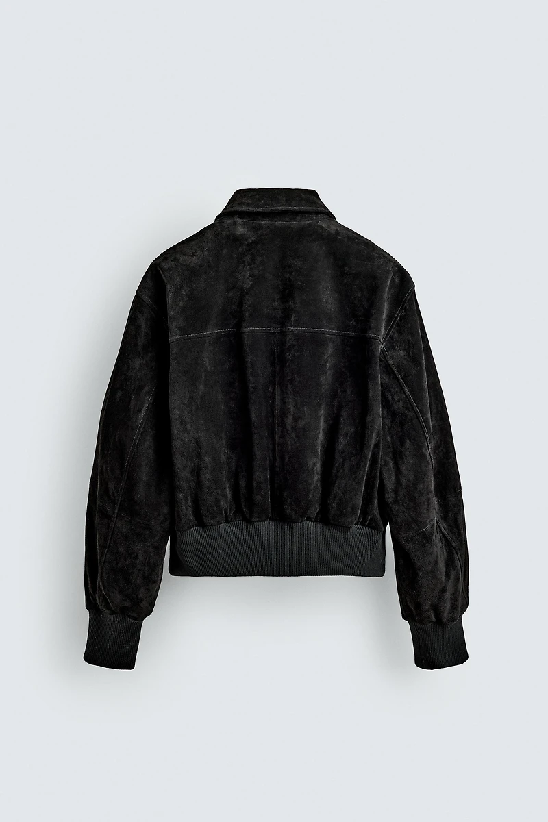 BLOUSON COURT EN CUIR CROÛTE