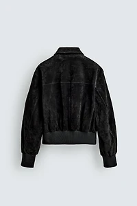 BLOUSON COURT EN CUIR CROÛTE