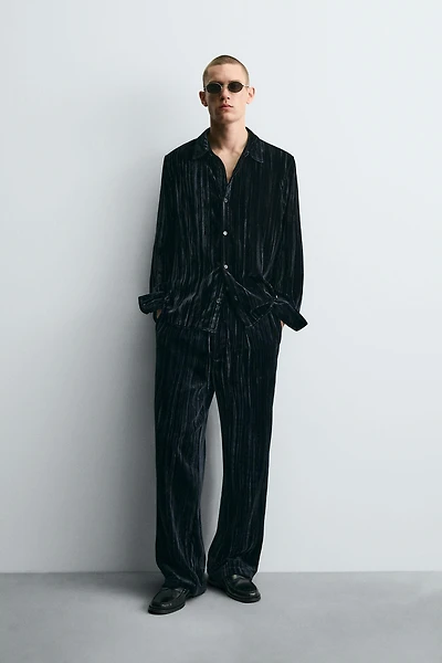 PLEATED VELVET PANTS