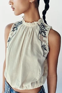 COMBINATION EMBROIDERED PUFF TOP