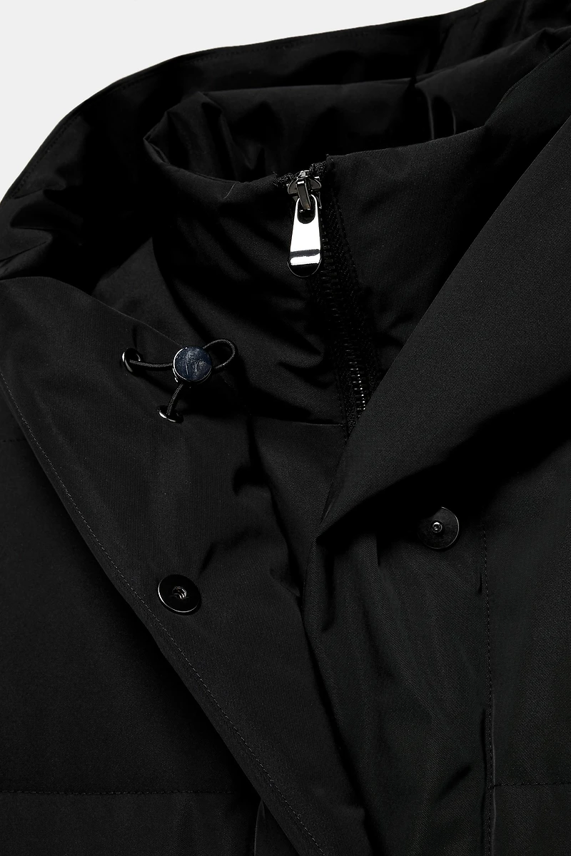 LONG WATER REPELLENT WINDPROOF HOODED PUFFER COAT