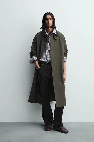 CONTRAST COLLAR TRENCH COAT