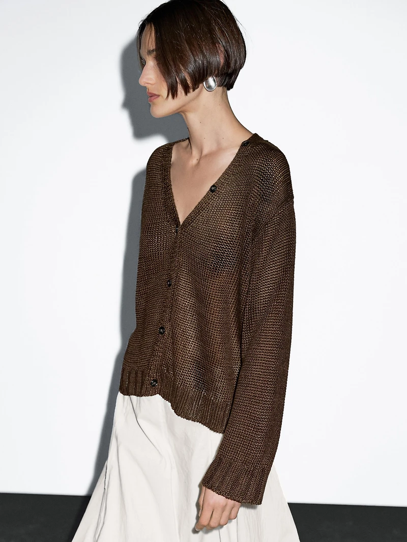 Linen knit cardigan with button details