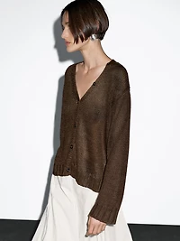 Linen knit cardigan with button details