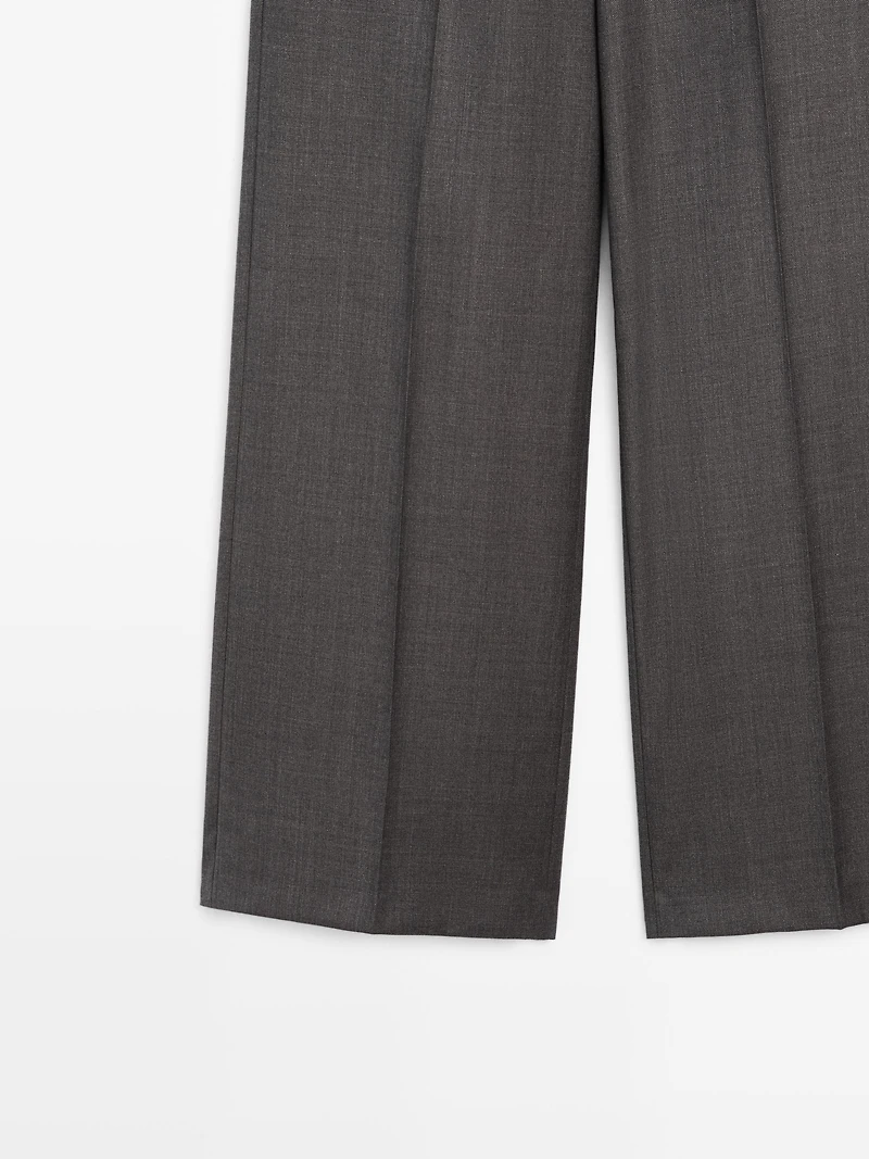 Pantalon de tailleur large 100 % laine
