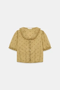 EMBROIDERED PETER PAN COLLAR SHIRT