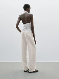 Straight fit flowing linen blend trousers