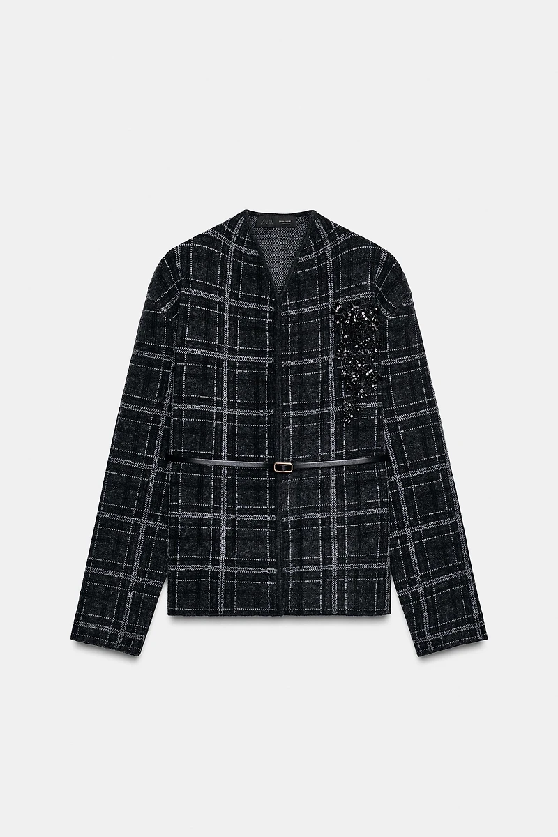 PLAID CARDIGAN WITH BELT