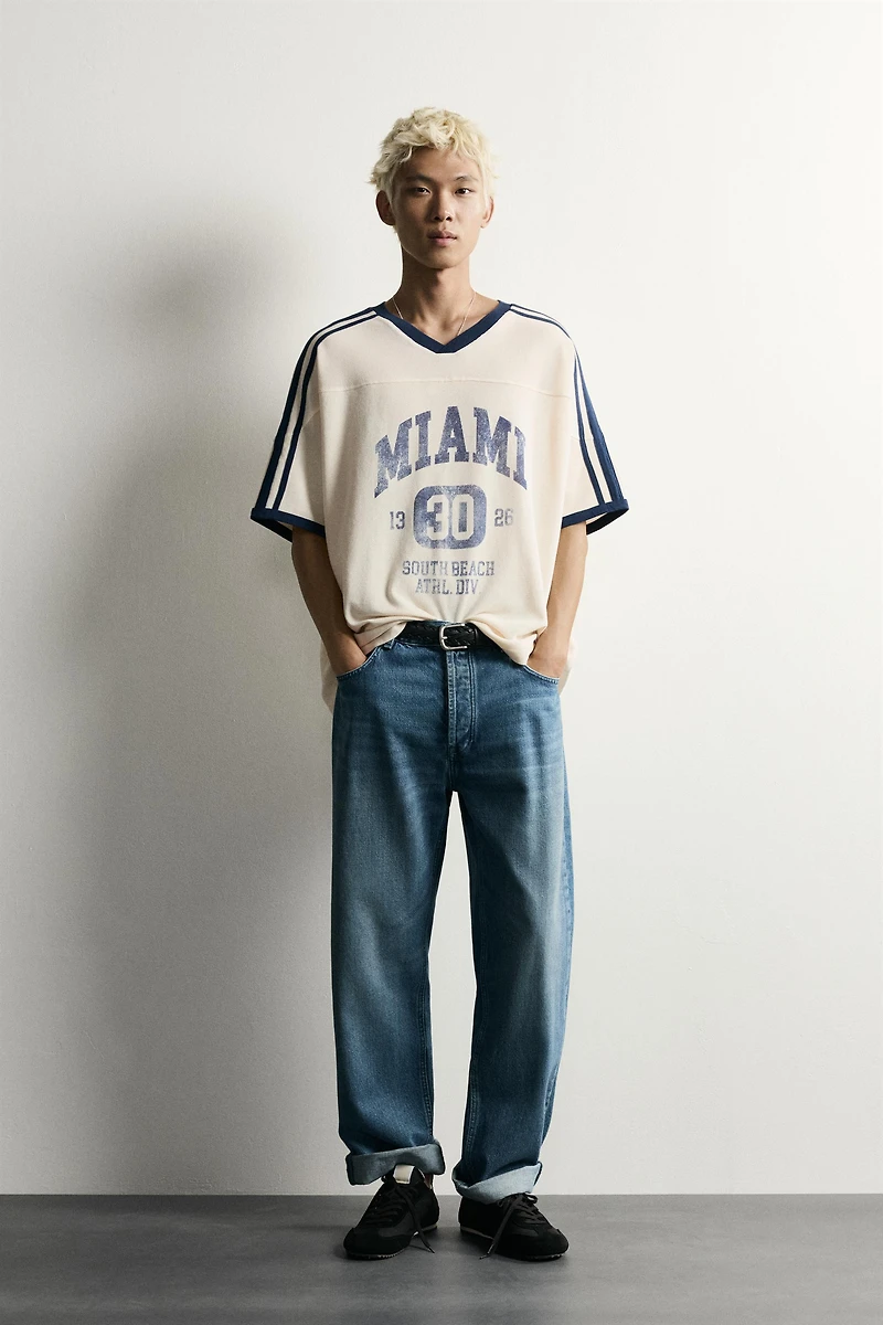 RELAXED FIT RETRO SOCCER PRINT T-SHIRT