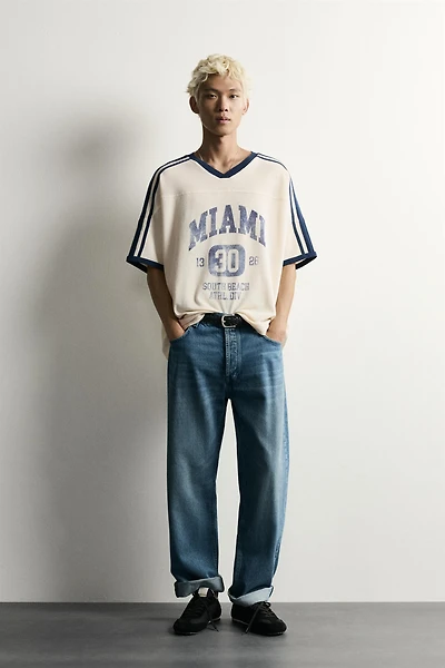 RELAXED FIT RETRO SOCCER PRINT T-SHIRT
