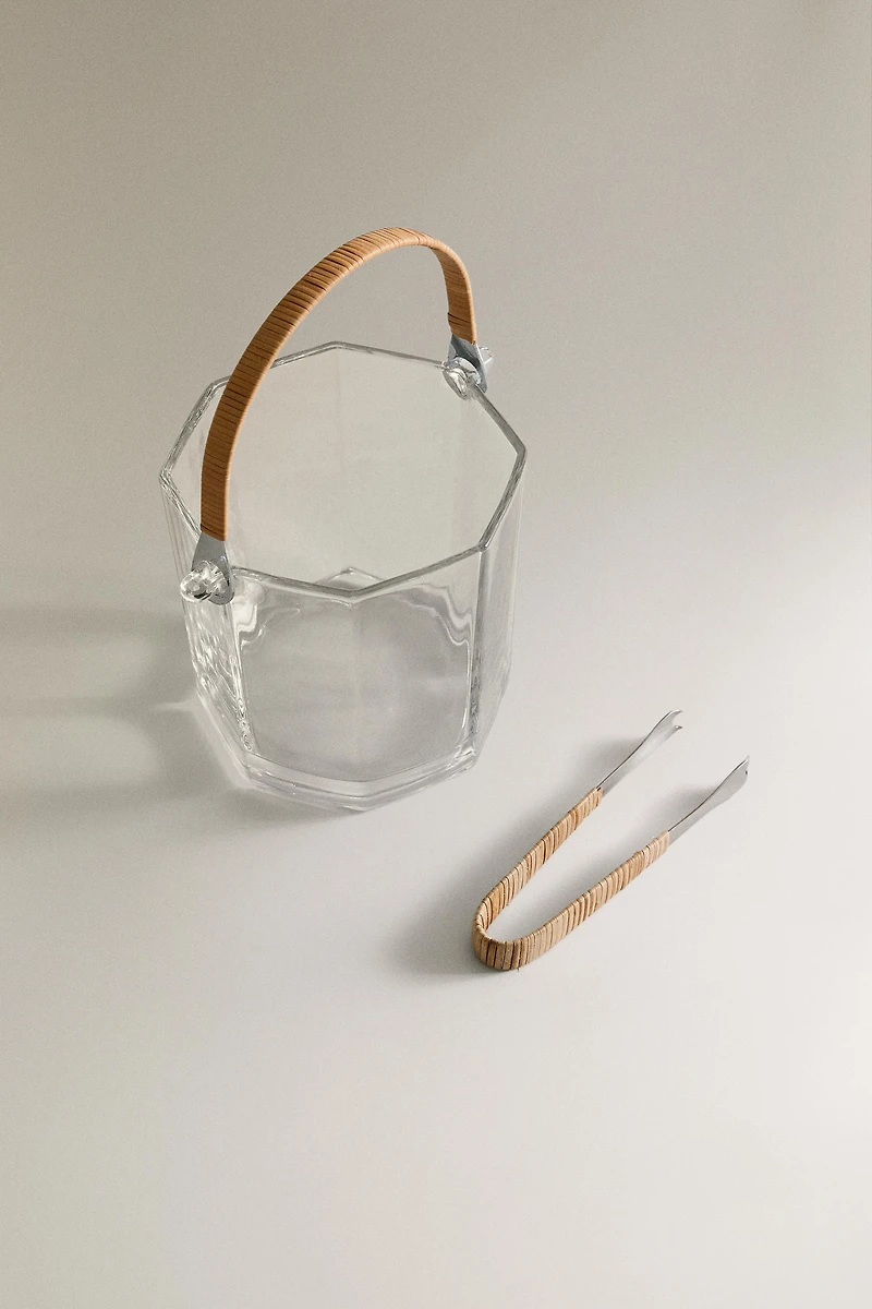 GLASS ICE BUCKET AND TONGS SET