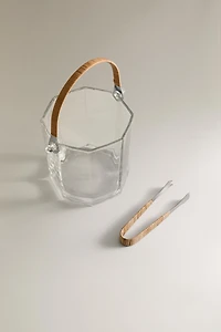 GLASS ICE BUCKET AND TONGS SET