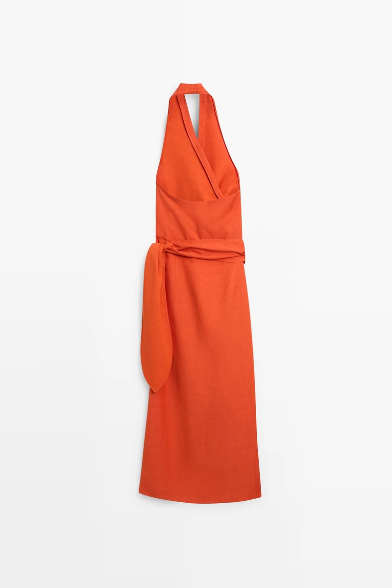 Draped midi dress with bow detail