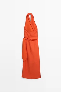 Draped midi dress with bow detail