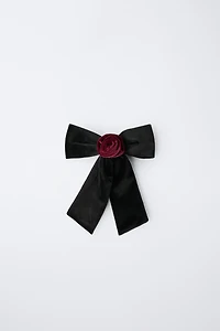 VELVET BOW AND FLOWER BARRETTE