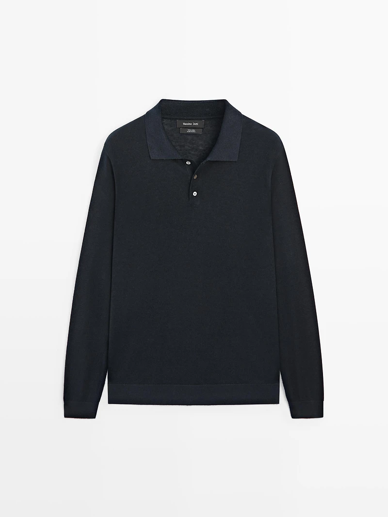 100% linen knit polo collar sweater