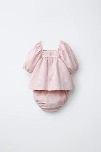 EMBROIDERED LACE SHIRT AND BLOOMERS SET