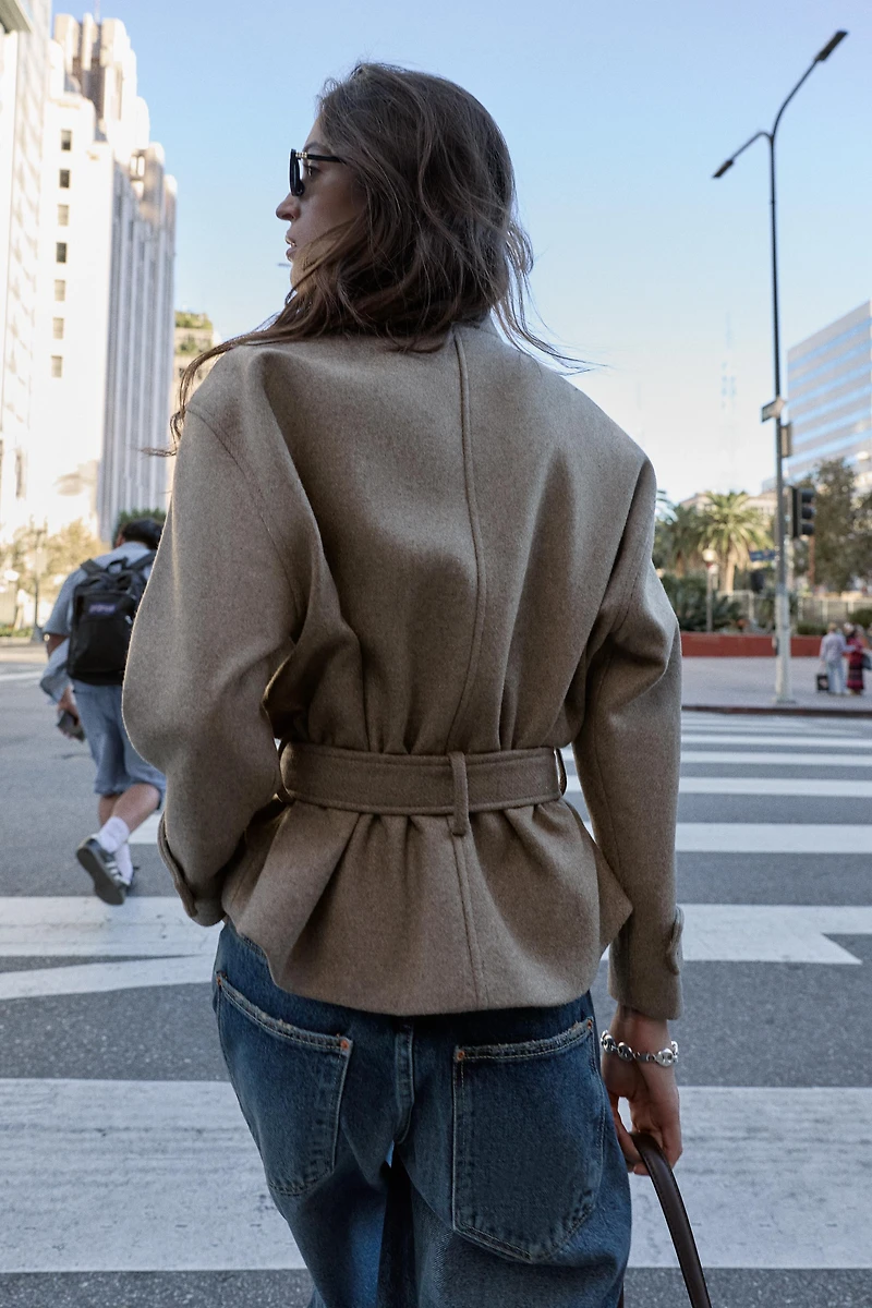 BELTED WOOL BLEND SHORT COAT