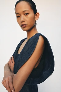 ZW COLLECTION PUFF SLEEVE DENIM BLOUSE