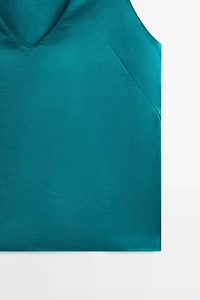 Satin linen blend V-neck top
