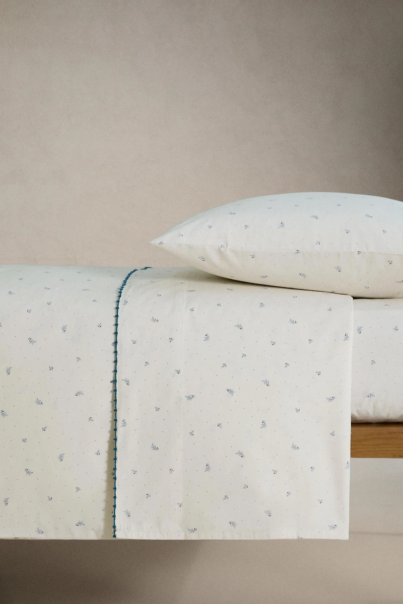 KIDS' COTTON LEAF AND DOT DUVET COVER