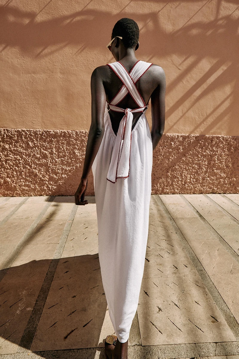 EMBROIDERED TEXTURED MIDI DRESS