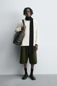 NEOPRENE EFFECT PLEATED LONG BERMUDA SHORTS