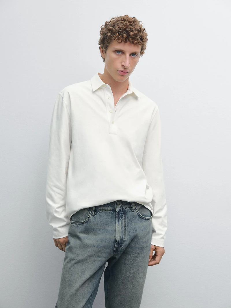 Polo 100 % coton à manches longues