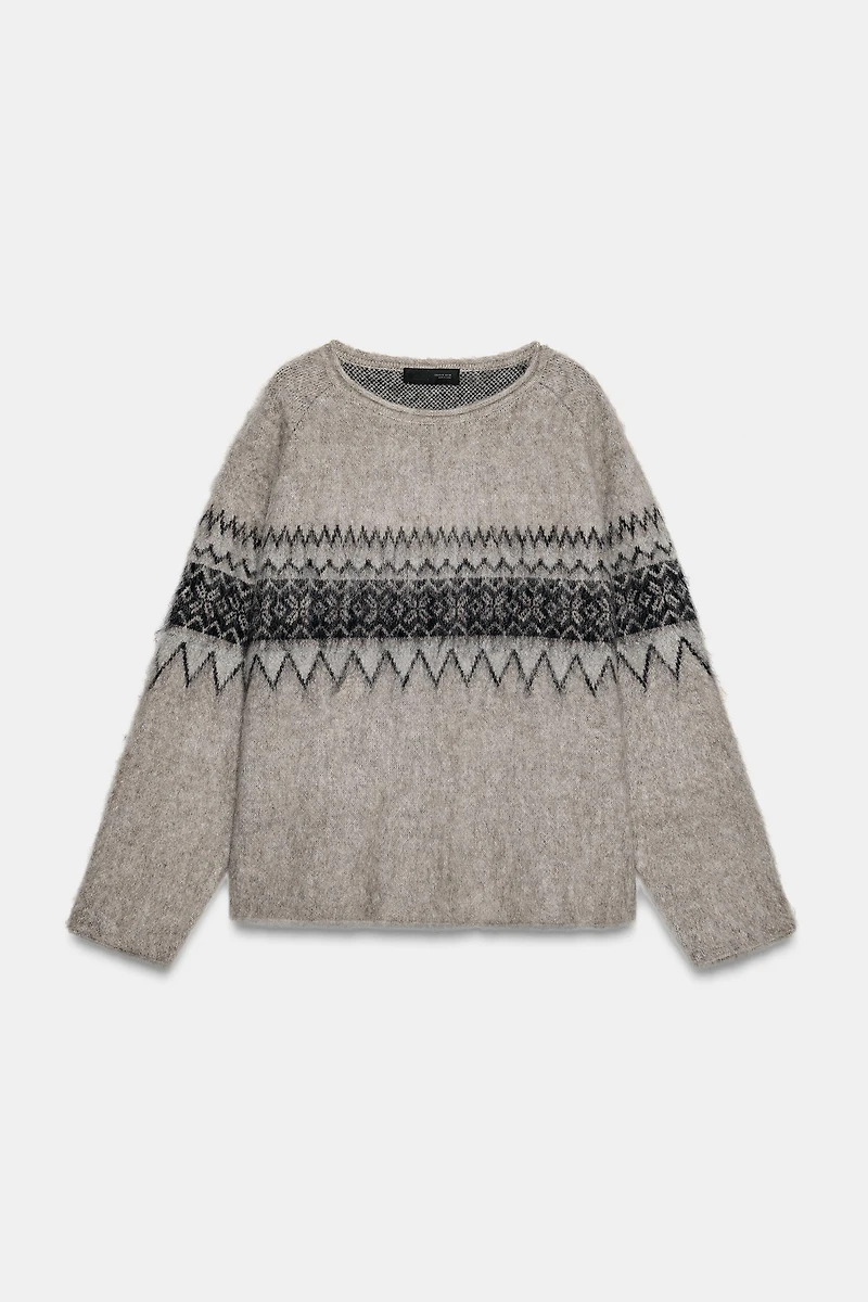 BRUSHED EFFECT JACQUARD KNIT JUMPER
