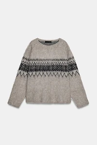 BRUSHED EFFECT JACQUARD KNIT JUMPER
