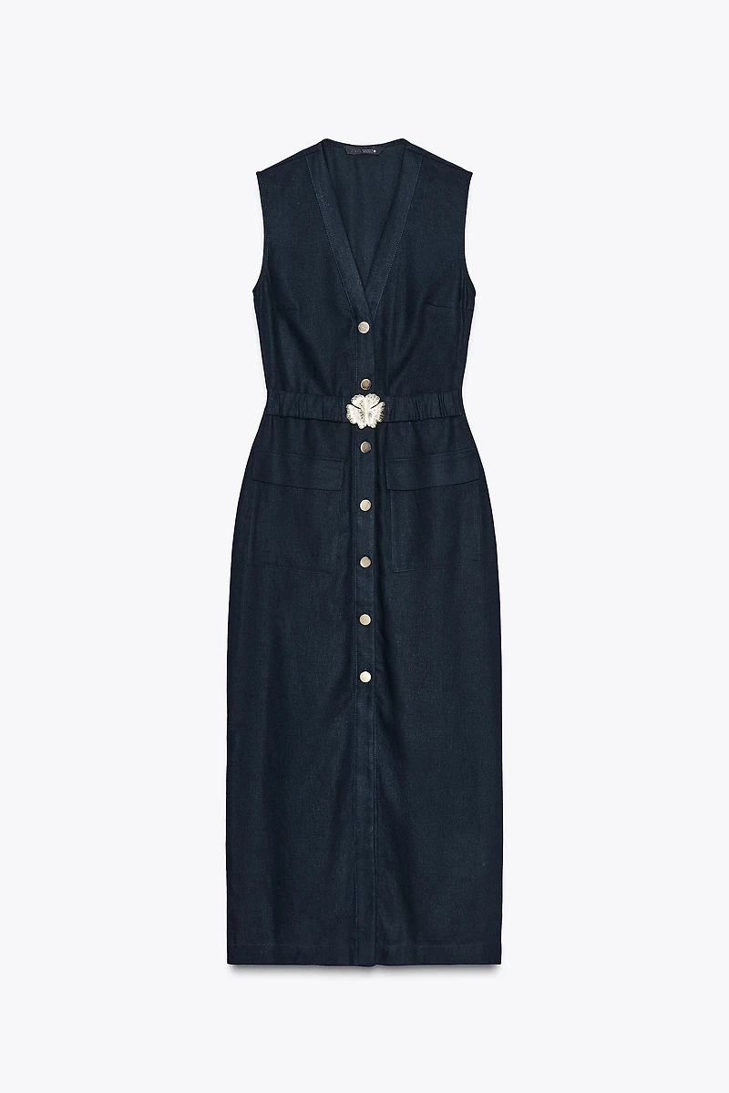 ROBE MIDI CEINTURE AVEC LIN