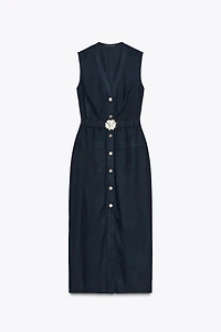 ROBE MIDI CEINTURE AVEC LIN