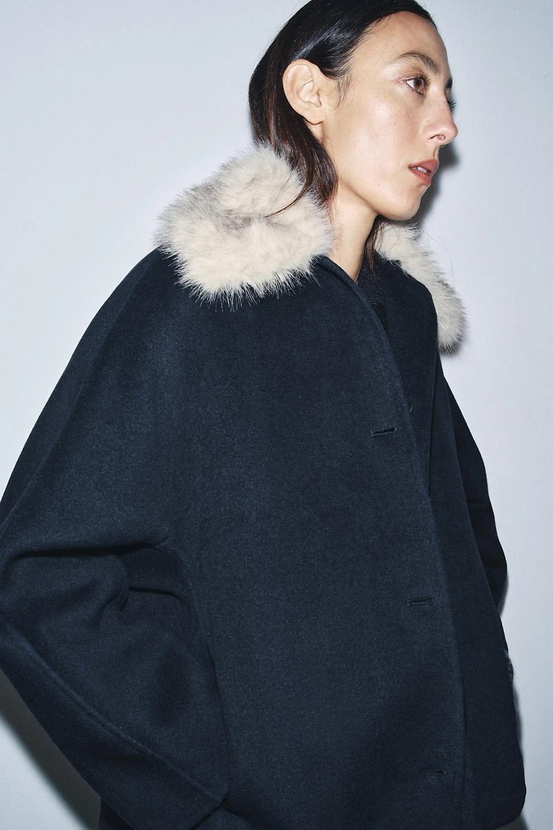 ZW COLLECTION WOOL BLEND FAUX FUR COLLAR JACKET