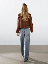 Cropped suede leather-lined jacket with buttons