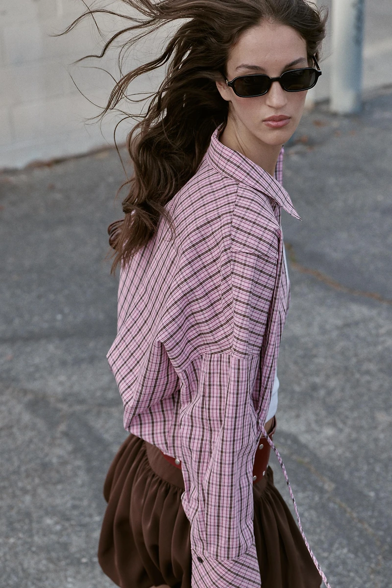 MULTI-POSITIONAL PLAID SHIRT