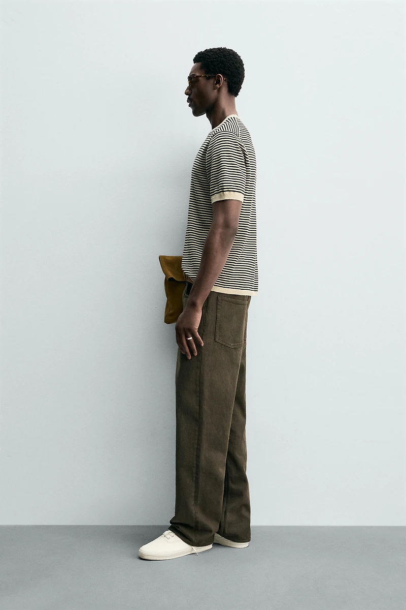 STRIPED COTTON LINEN KNIT T-SHIRT