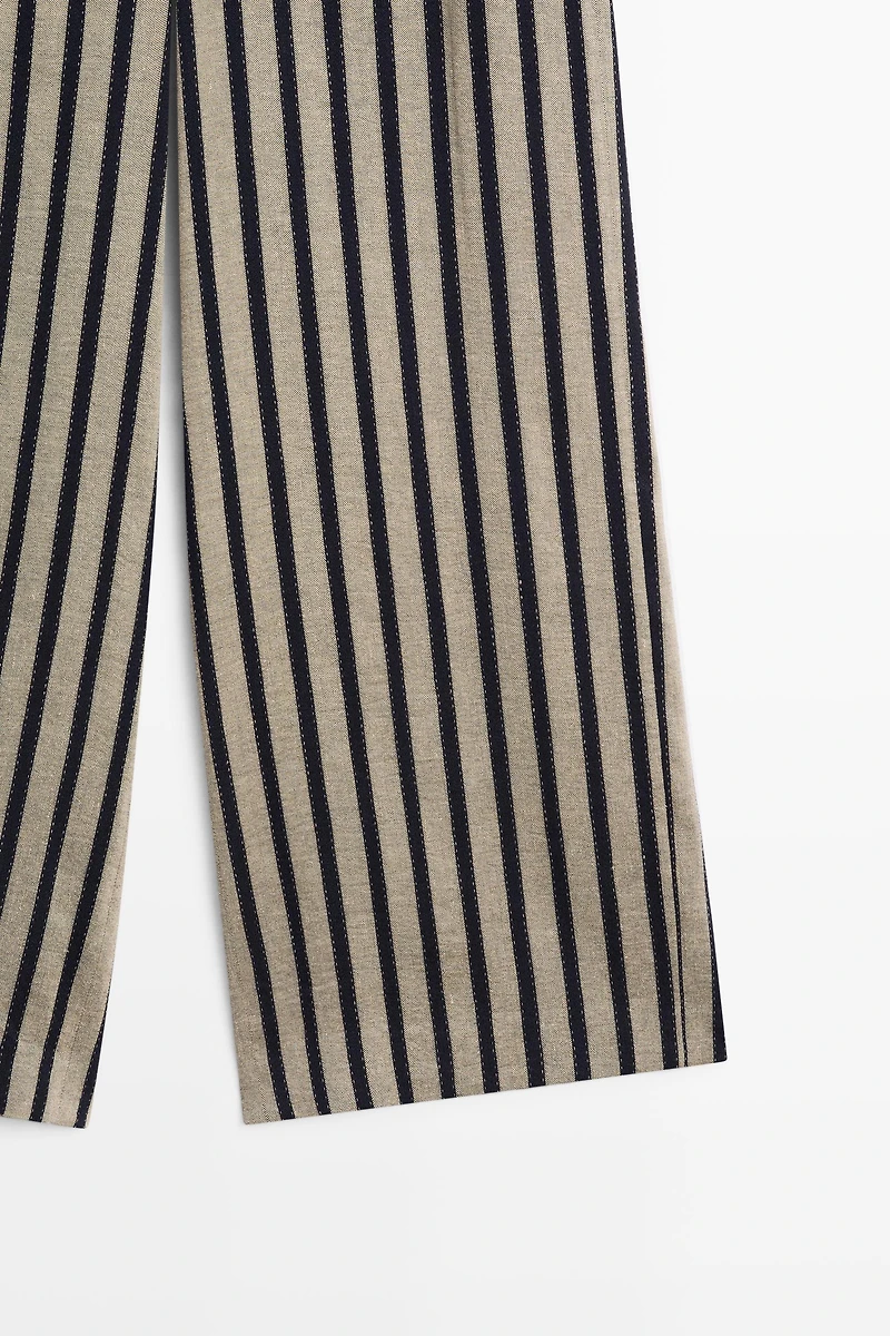 Striped wide-leg linen blend pants