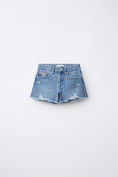 HELLO KITTY © SANRIO EMBROIDERED DENIM SHORTS