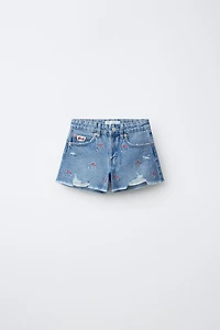 HELLO KITTY © SANRIO EMBROIDERED DENIM SHORTS