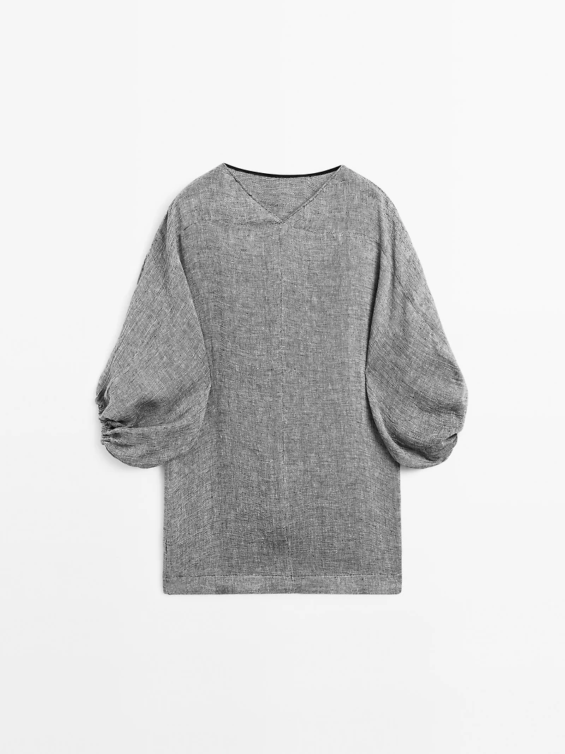 100% linen short dress with sleeve detail